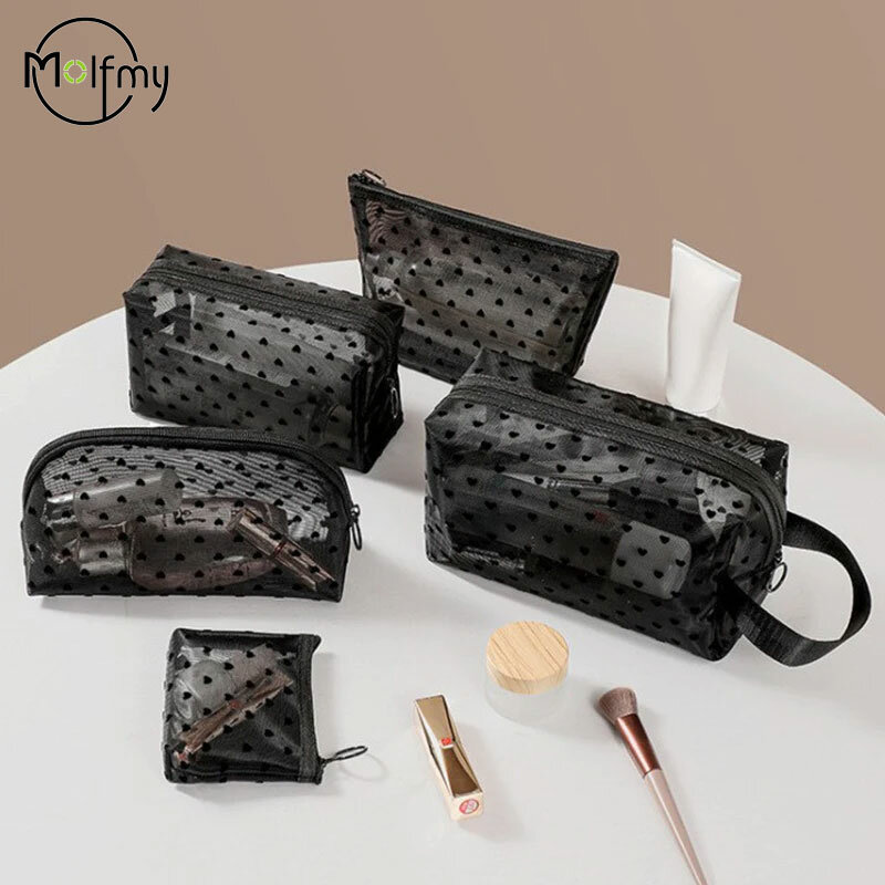 Borsa per il trucco borsa per cosmetici in rete di Nylon trasparente personalizzata per esterni borsa da viaggio per Organizer da viaggio con cerniera borsa da donna per trucco da spiaggia