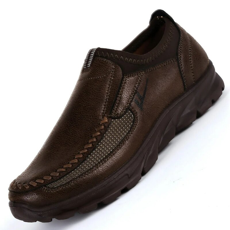 حذاء موكاسين جلد بدون أربطة للرجال ، حذاء كاجوال للكبار ، قماش مسامي ، نمط خليط ، مقاس كبير 38-50