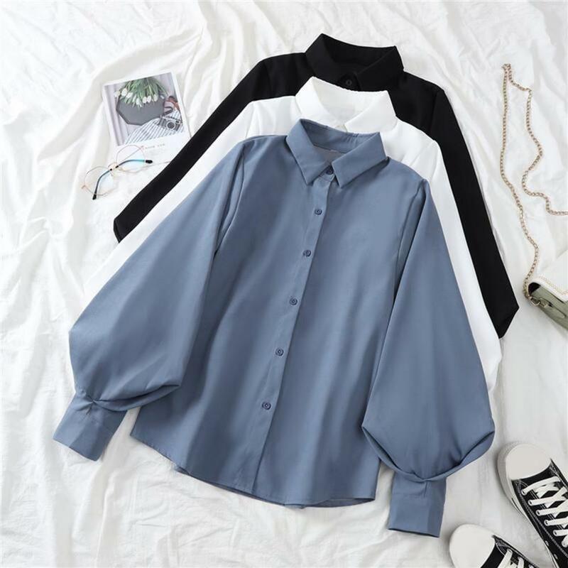 Рубашка с лацканами и длинными рукавами-фонариками, уличная одежда, женская рубашка с рукавами-фонариками, однобортный модный мешковатый дизайн