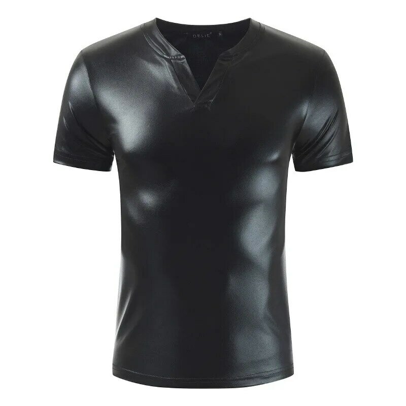 T-Shirt à manches courtes et col en V pour homme, vêtement estival et Sexy, brillant et argenté, pour discothèque et bal, 2023