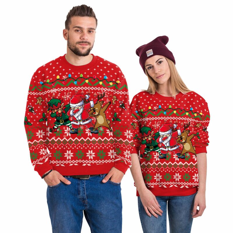 Pakaian wanita Eropa dan Amerika musim gugur sweater pesta Natal atasan lucu pasangan kasual ukuran besar Santa Claus kepingan salju