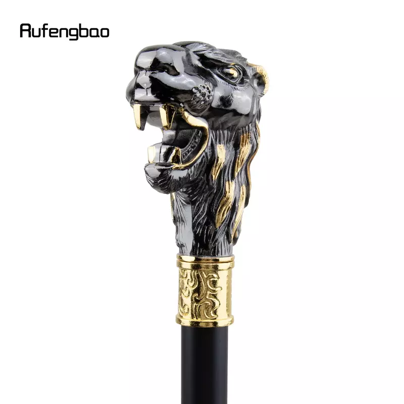 Golden Black Lion Head with Mustache Single Joint Fashion Walking Stick Decorative Vampire Cospaly Walking Cane Crosier 93cm