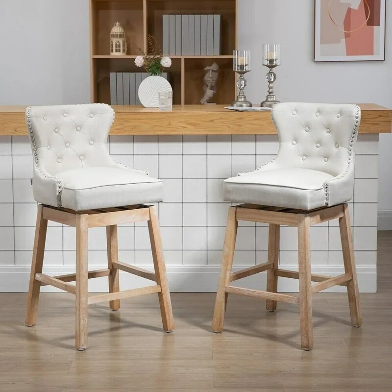Ensemble de 2 tabourets de bar, chaise de bar, barres en tissu, pied en caoutchouc et bois, à 180 °