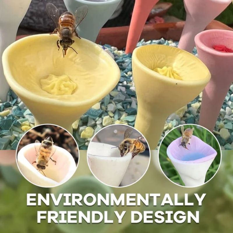 Abelha inseto colorido bebendo copo, Resina cinco flor abelha bebedor, Fácil de usar, Jardim e varanda