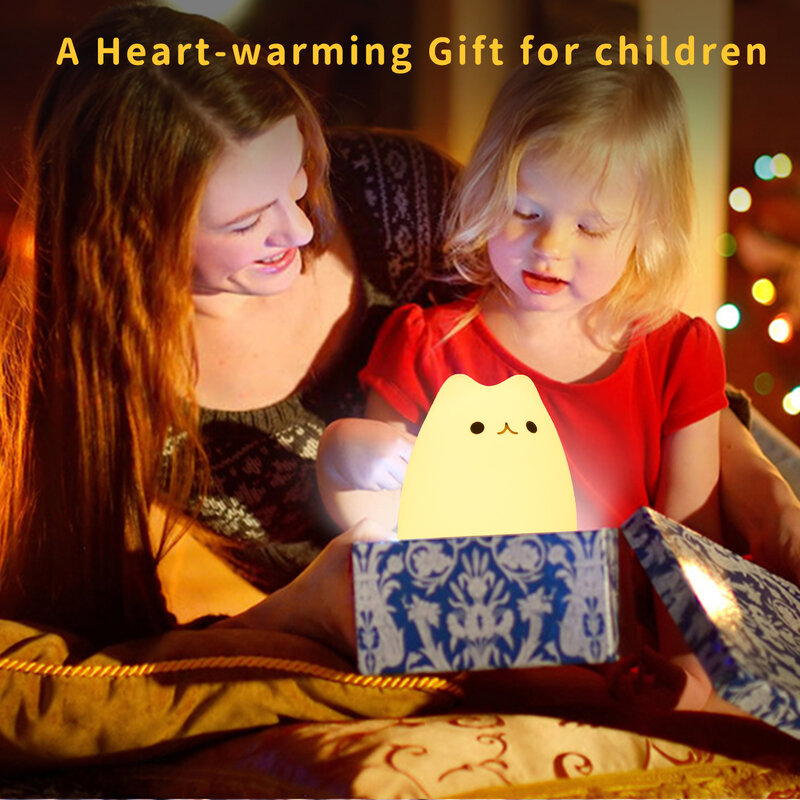 아기용 귀여운 실리콘 LED 야간 조명, 어린이 침실 터치 센서, 원격 고양이 램프, 방 장식, 휴일 선물 장난감