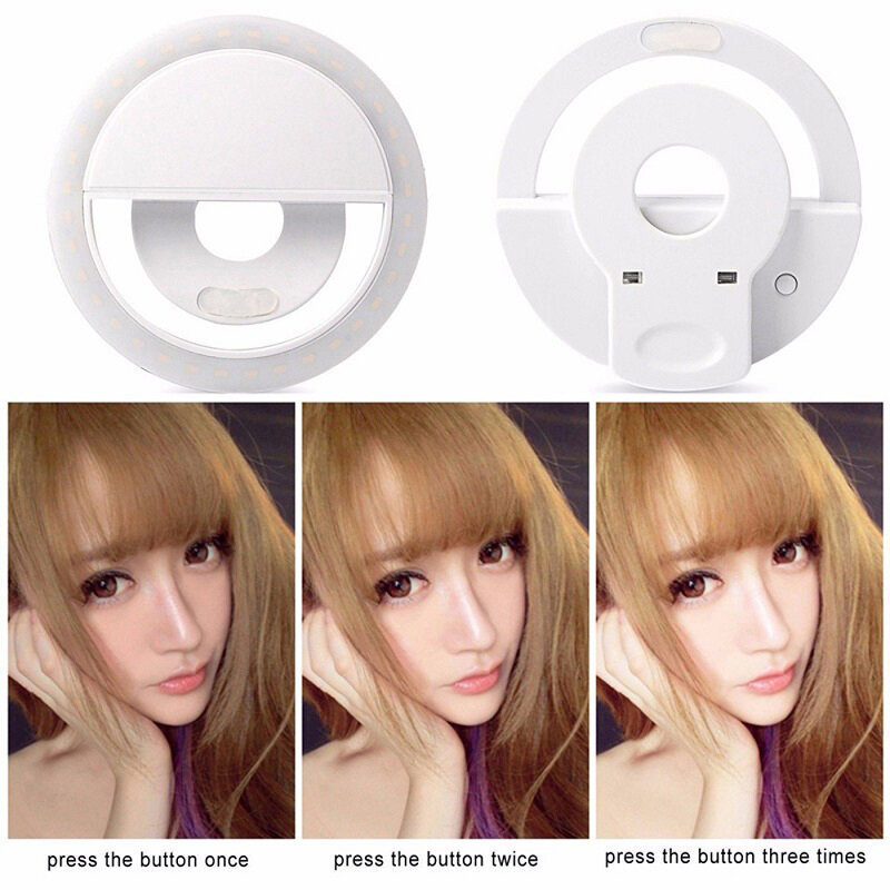 top Universal Supplementary Selfie Lighting Night Phone Flash Light USB Charge LED Camera Clip-on Mobile Phone Selfie Ring Light