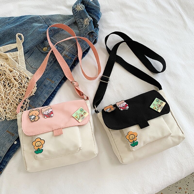Cute Small Canvas Crossbody Bag para meninas e mulheres, bolsas de ombro femininas, bolsa de celular feminina, Diagonal Cross Bag