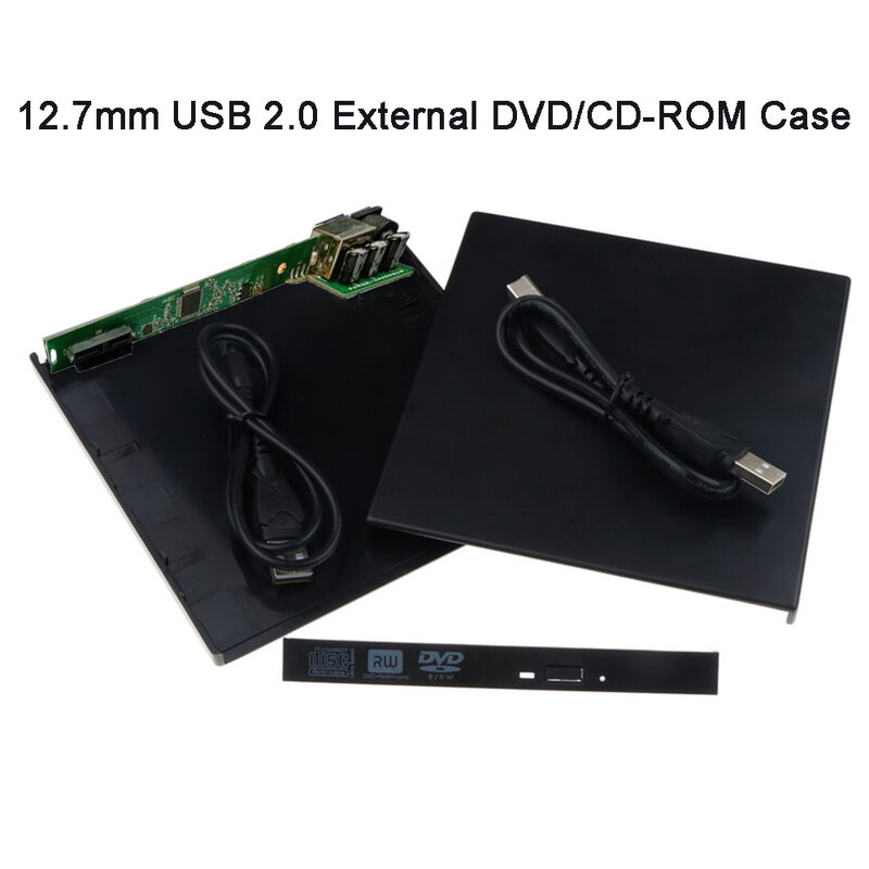 DVD Drive USB 2.0 12.7mm, sarung eksternal SATA ke USB eksternal untuk Laptop Notebook tanpa Drive