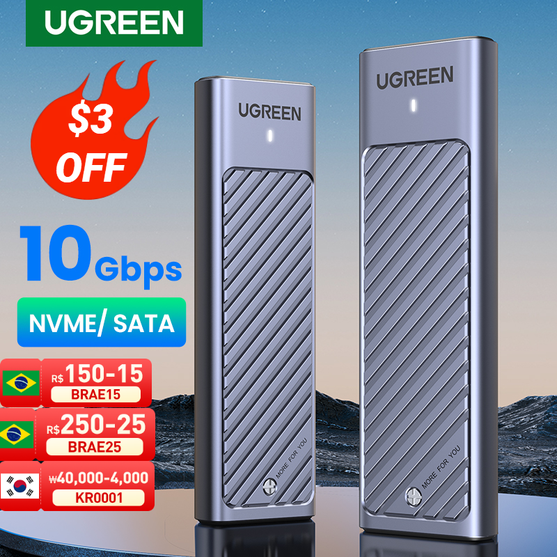 UGREEN-M.2 SSD 케이스 NVMe SATA SSD 인클로저 어댑터, 10Gbps USB 3.2 Gen2 USB C 외부 인클로저 M 및 B & M 키 지원
