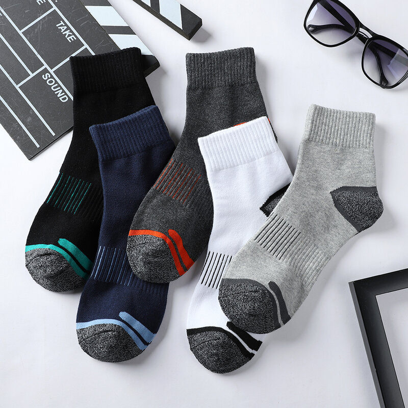 Высококачественные мужские носки, повседневные дышащие спортивные носки для бега, 5 пар, зимние черные мужские носки большого размера