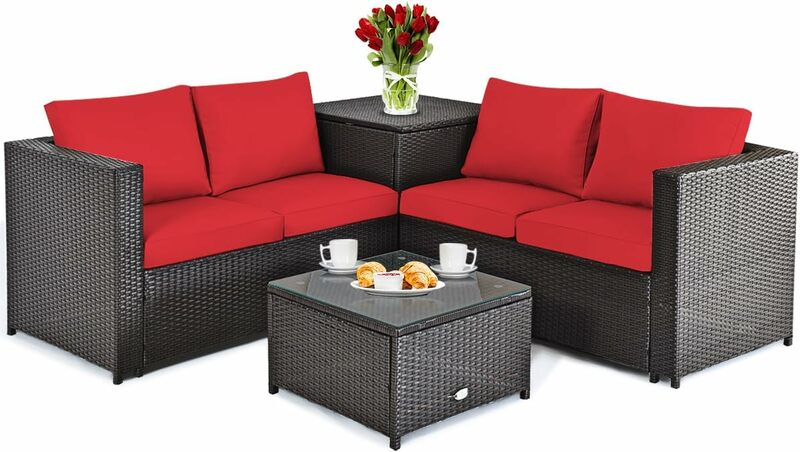 Set di 4 mobili da giardino per esterni, Rattan PE resistente alle intemperie, Set di divani componibili per esterni con comodi cuscini