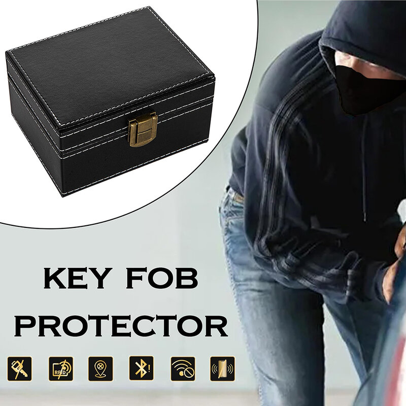 กล่องฟาราเดย์สำหรับกุญแจรถกล่องป้องกันการโจรกรรมรถยนต์กล่องปิดกั้นสัญญาณ RFID กระเป๋ากุญแจรถที่ปลอดภัยกล่องป้องกันที่ห้อยกุญแจสัญญาณหนัง