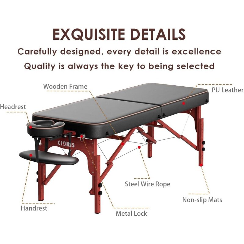84" Professional Massage Table, Portable Laminated Wood Legs Loading Up To 1100 Lbs, 2 Folding Massage Table, Black