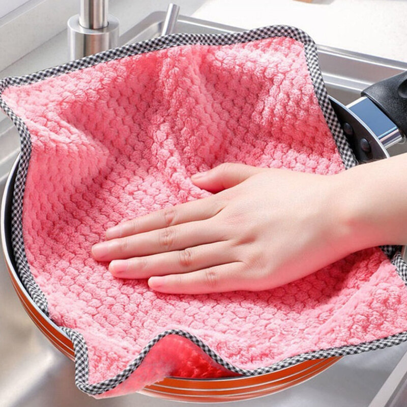 1 Piece Kitchen Daily Dish Towel Thick Dish Cloth Rag Useful Absorbent Scouring Pad Non-Stick Oil Quick Cleaning Random