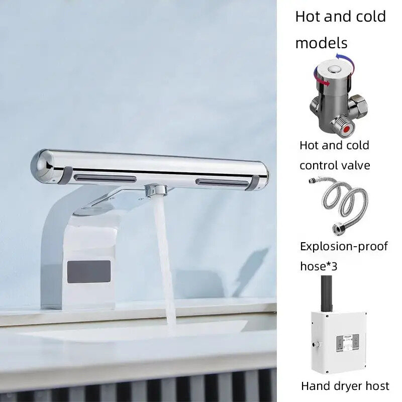 Interhasa! Secador de mão automático e torneira do sensor, Torneira quente e fria, Secador de mão a jato para banheiro, Design 2 em 1