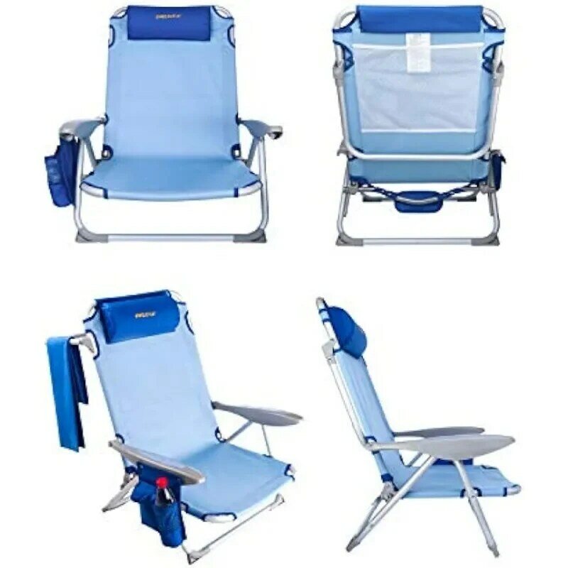 # WEJOY sedia da spiaggia leggera in alluminio a 4 posizioni, sedie da spiaggia pieghevoli basse reclinabili per adulti con tazza con tracolla
