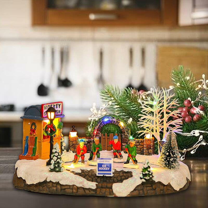 Estatuilla de escena de Casa iluminada de Navidad, adornos navideños, decoración de Casa de pueblo de Navidad para cafetería, baño, mesas