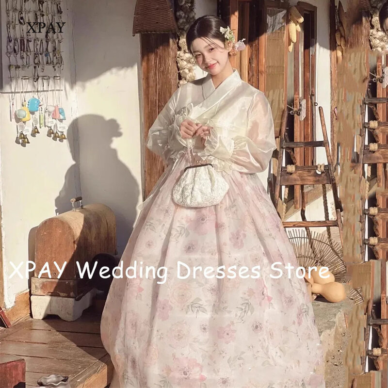 XPAY-vestidos de novia coreanos de manga larga con cuello en V, vestidos de novia coreanos para sesión de fotos de boda, vestidos de novia de jardín plisados de Organza, talla grande, hechos a medida