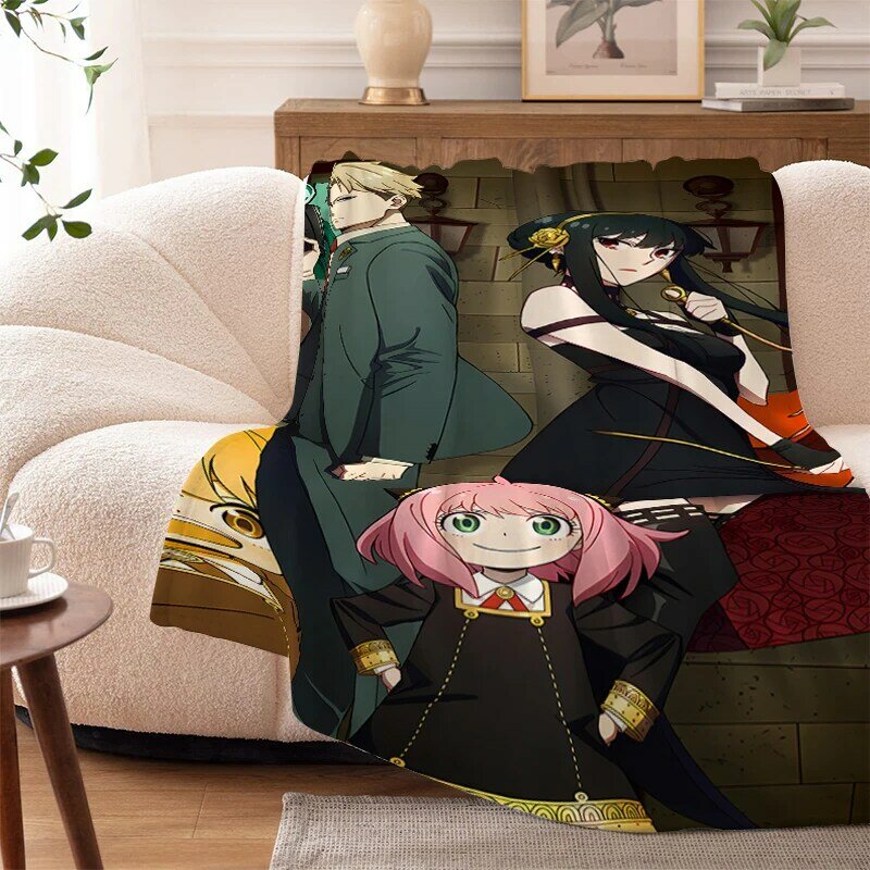 Selimut bulu domba Anime s-spy×family, tempat tidur lutut hangat untuk berkemah, selimut lembut ukuran King, selimut Microfiber musim dingin