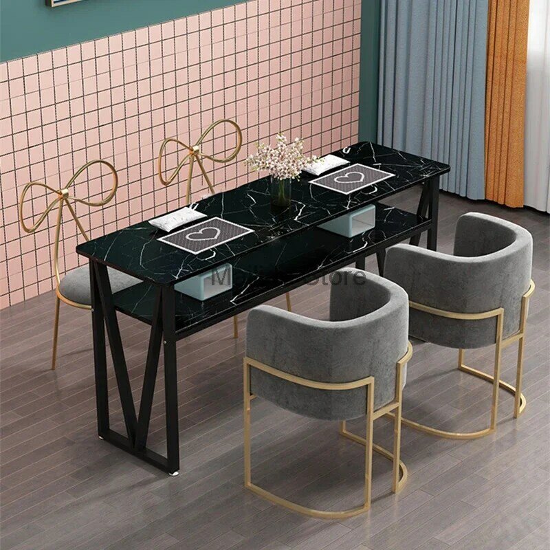 Mesas de manicura de hierro forjado modernas para muebles comerciales, mesa de uñas, diseño económico, tienda de manicura, estación de uñas simple