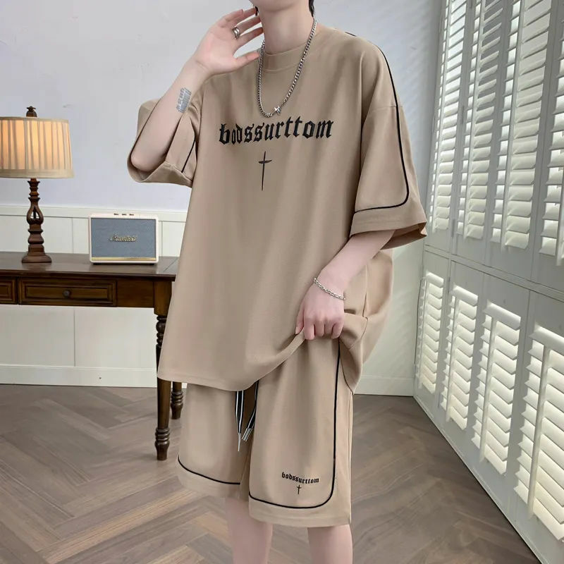 teenager Short-sleeved T-shirts male summertime Men suit Korean version loose A handsome set quick-dry ventilate tracksuit men