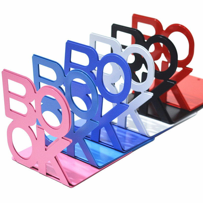 2pcs Bookend Book Stand Support Sample Bookend Iron Desktop Art Non Slip Rack Shelf Holder School Stationery Office Accessories