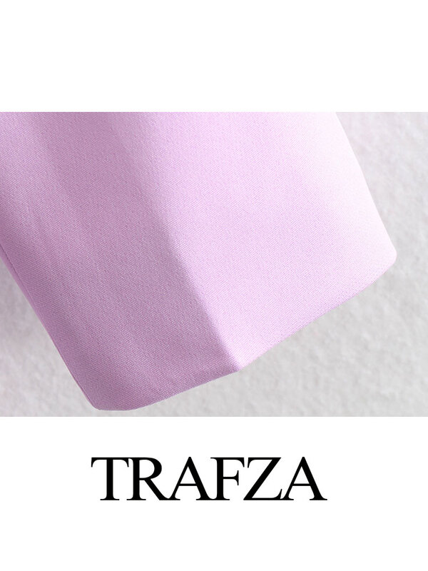 Trafza เสื้อเบลเซอร์ผู้หญิงมีกระเป๋า, เสื้อเบลเซอร์เสื้อโค้ทยาวย้อนยุคลำลองแขนยาวเปิดปกเสื้อยืดผู้หญิง