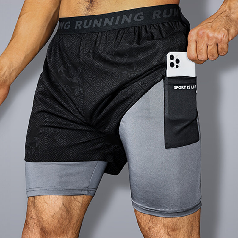 Summer Men's Running Shorts Quick Dry Fitness Double Layer Shorts 2 in 1 Workout Training Fitness Bodybuilding Jogging Shorts