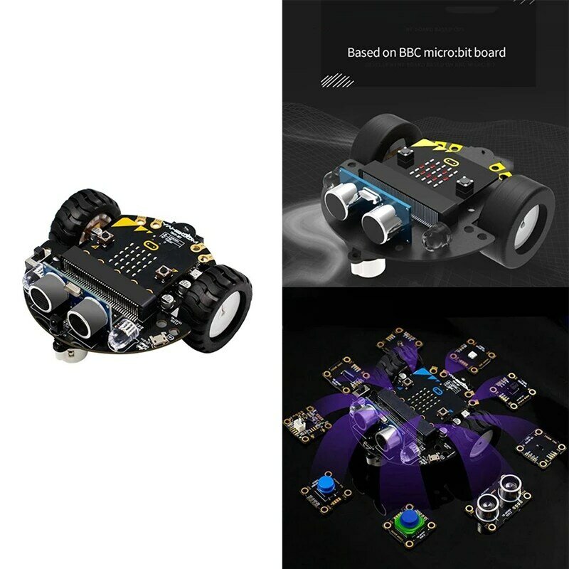 Kit Robótico Robô Programável, Baseado na BBC Microbit V2 e V1, STEM Coding Education, Bateria Carregável
