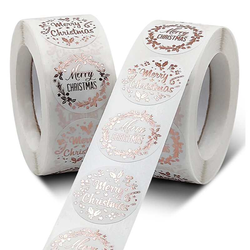 100-500 pces ouro rosa feliz natal adesivos auto-adesivo do feriado adesivos para decoração de natal cartões de festa de casamento etiqueta