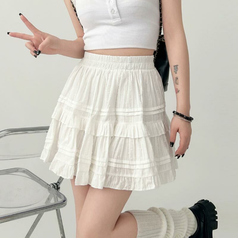 Ruffled Shorts Skirt for Women Spring Summer High Waist Cute Cake Skirt White Ballet Style Female Clothing Korean Fashion