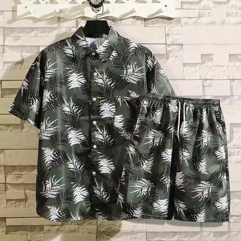 2024 Summer New Men's Quick Drying Refreshing Short sleeved Flower Shirt Set with Hawaiian Beach Couple Fashion Casual Two Piece