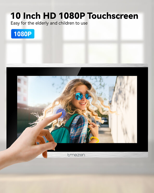 TMEZON telepon pintu Video WiFi, layar sentuh 10 inci dengan bel pintu berkabel 1080P 4 in1 aplikasi/kata sandi/gesek kartu/Monitor Tuya