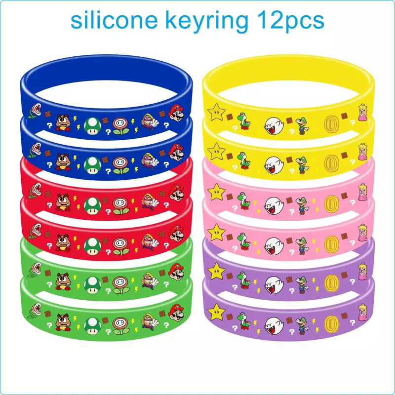 12pcs Super Mario Bros Bracelets Cute Anime Children Silicone Jewelry Party Decoration Boy Girl Bracelet Child Birthday Gift Toy