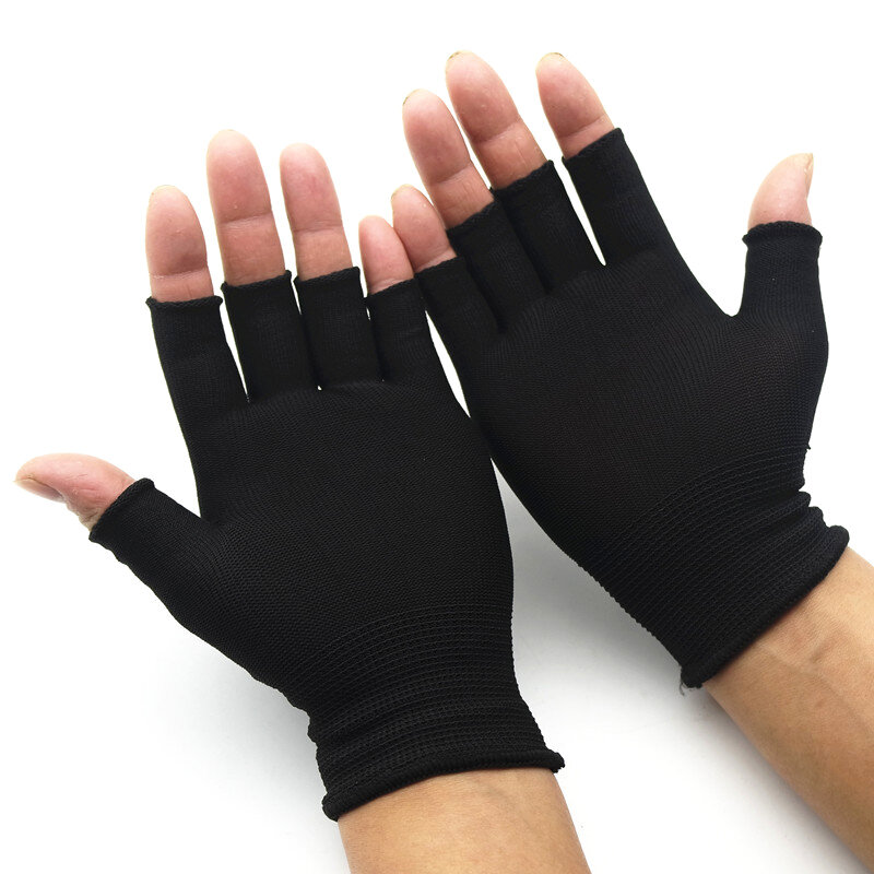 1 pasang sarung tangan hitam setengah jari tanpa jari untuk wanita dan pria wol rajut Sarung tangan katun sarung tangan olahraga hangat musim dingin sarung tangan ikan
