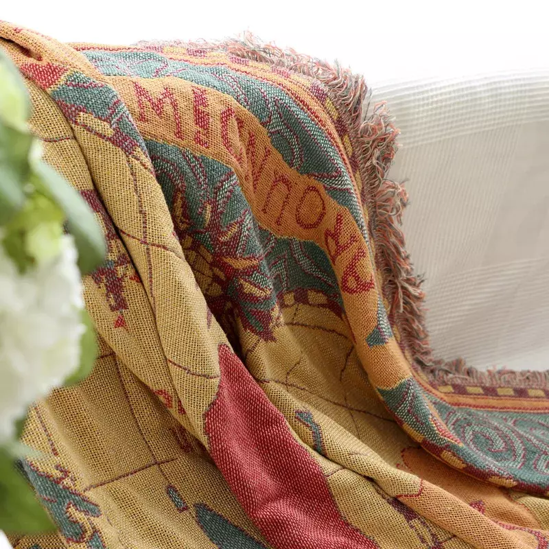 Хлопковые богемные пледы с картой мира домашнее одеяло вязаное пылезащитное покрывало для дивана Нескользящие декоративные одеяла для чайного столика