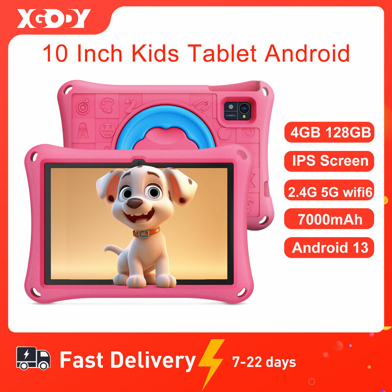 XGODY 와이파이 태블릿, 안드로이드 PC, 어린이 학습 교육 태블릿, 어린이 선물, 4GB RAM, 128GB ROM, 쿼드 코어, 7000mAh, 10.1 인치