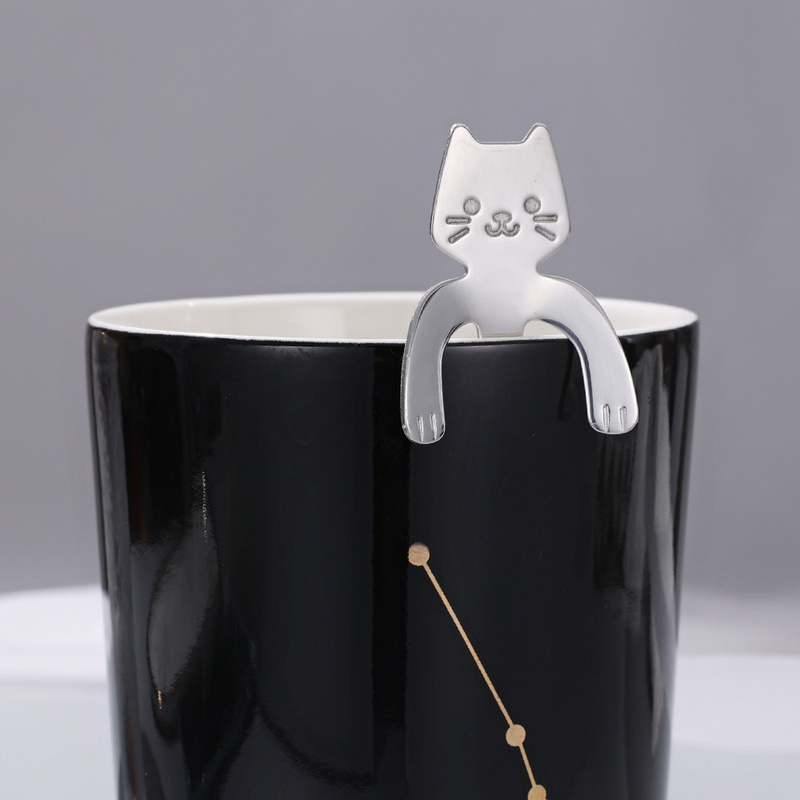 الفولاذ المقاوم للصدأ ملعقة قهوة جميلة لطيف القط شكل ملعقة صغيرة الحلوى وجبة خفيفة مغرفة الآيس كريم ملاعق صغيرة أدوات مطبخ المائدة