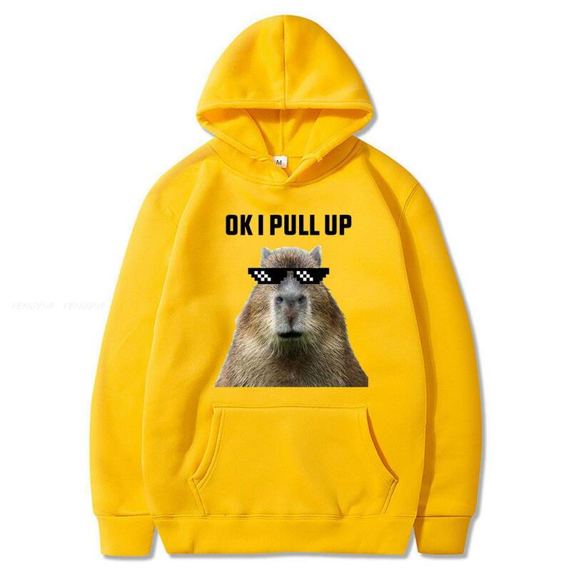 재미있는 Ok I Pull up Capybara 프린트 후디, 남성용 클래식 빈티지 풀오버, 힙합 밴드, 후드 스웻셔츠, 유니섹스 캐주얼 후디, 신제품