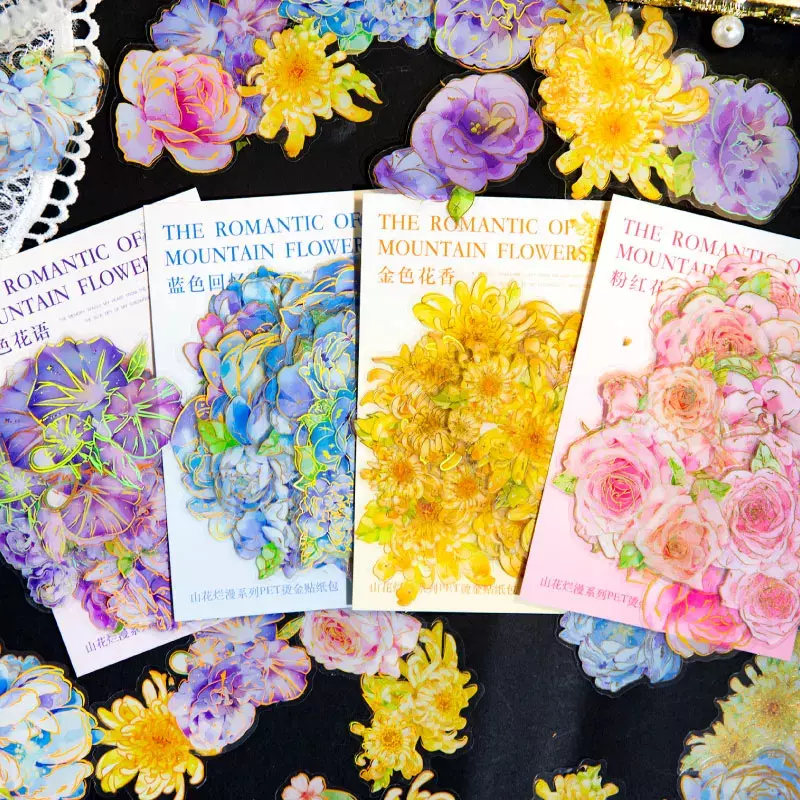 45Pcs stiker bunga buku harian warna-warni alat tulis pola warna buku catatan dekoratif perlengkapan perencana akun buku tempel 125*85MM
