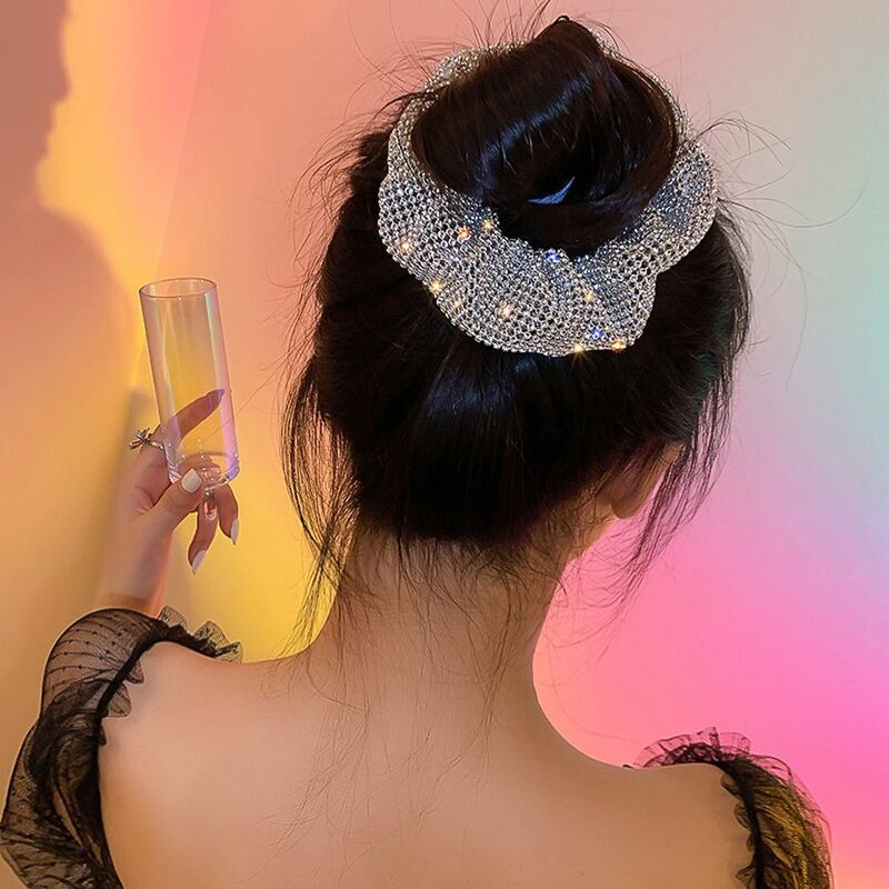 Cordas de cristal strass para mulheres, grandes faixas doces, Scrunchies estilo coreano, laços para cabelo, acessórios para cabelo