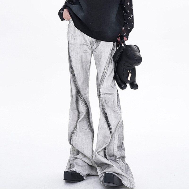 Джинсы FEWQ мужские в стиле ретро, нишевые дизайнерские штаны в американском стиле граффити, винтажные брюки с колокольчиками в стиле Хай-стрит, 24X9094, лето 2024