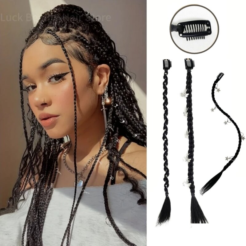1Pcs Y2k Style Braided Hair Clips Synthetic Boxing Braids Ponytail Wigs For Women Girls Butterfly Star Design Clip In Ponytails
