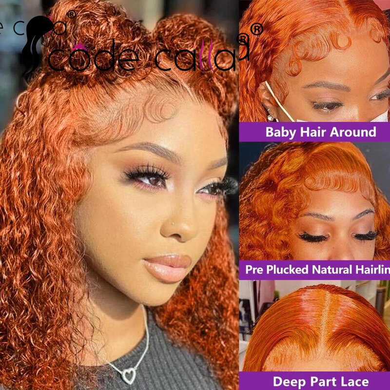 Парики из человеческих волос HD с прозрачной кружевной передней частью, Имбирные, апельсиновые, водные, волнистые, короткие, вьющиеся, 4X4, парики на сетке для женщин