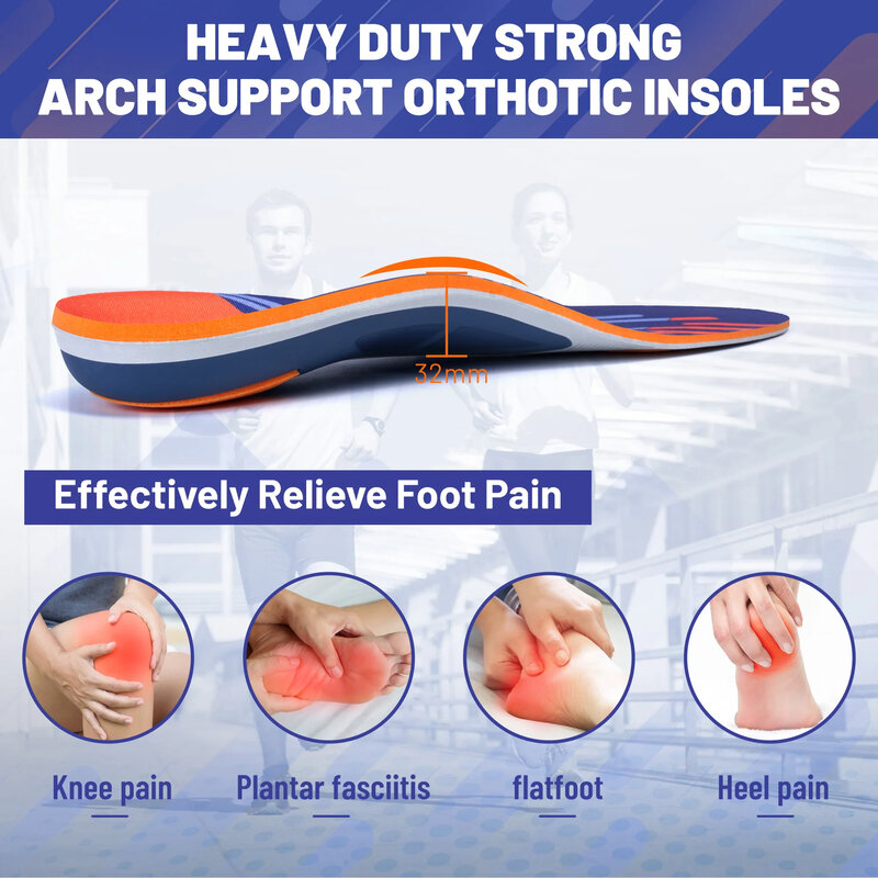 Heavy Duty Strong Arch Support Insole Plantar Fasciitis Pain Relief Orthotics Men Women Flat Feet Absorb Shock Work Boot Inserts