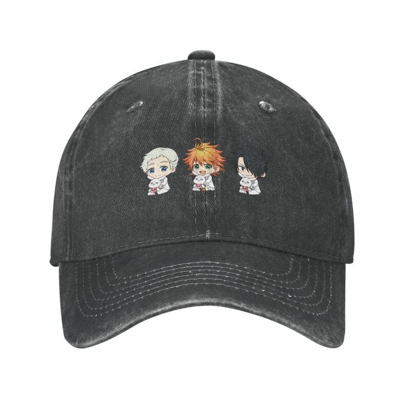 The Promised Neverland Chibis Baseball Cap Distressed Denim Washed Emma Norman Ray Sun Cap Unisex Style Running Golf Caps Hat