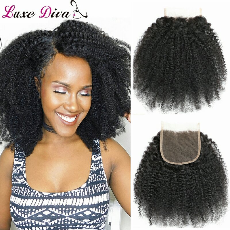 Luxediva Mongolian Afro Kinky Curly 13x4 Lace Closure  Hair Swiss Lace Closure Woman Pre Plucked 4X4 Lace Frontal Human Hair