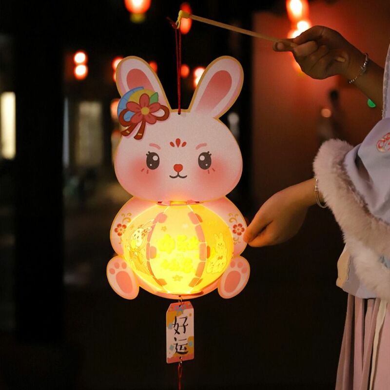 Lanterna retro estilo chinês com luz LED, materiais DIY, adereços de dança portáteis, fotografia luminosa coelho, meados do outono