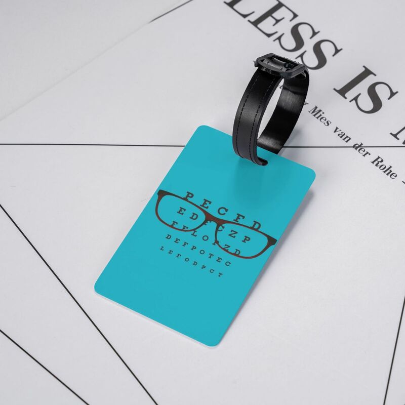 Kacamata lucu kustom dengan Bagan tes mata koper Tag kartu ahli optik penutup privasi Label ID untuk tas perjalanan koper