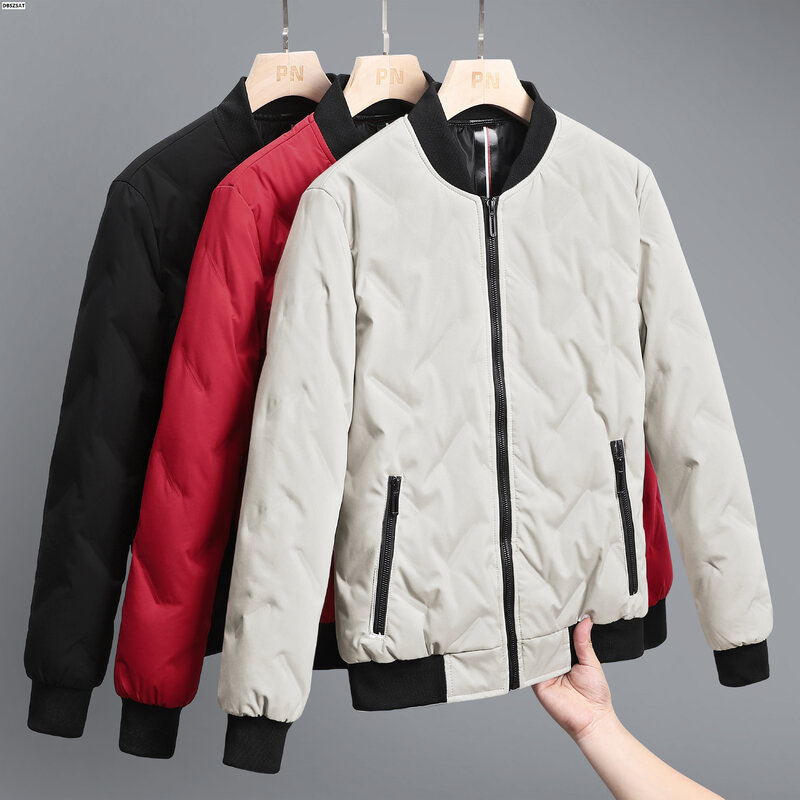 M-4xl Mens White Duck Down Jacket Winter Male Coats Zipper Striped Short Style Stand Collar Casual Outerwear Clothes Hy197